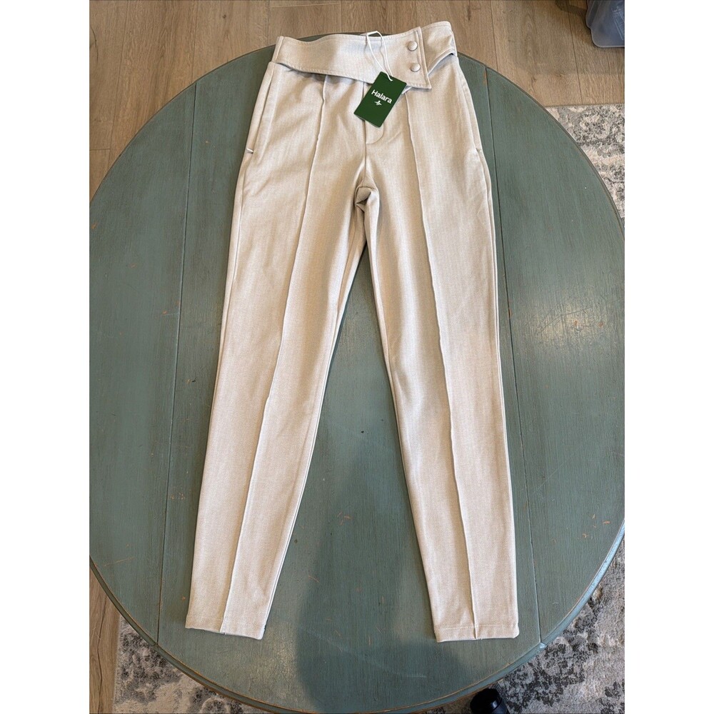 Halara Asymmetric Waist Dress Pants Herringbone Cream Beige Womens XS NWT